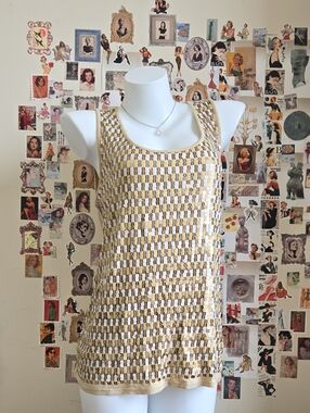 Banana Republic Heritage Vintage Cream Gold Sequin Knit Tank Top Size M